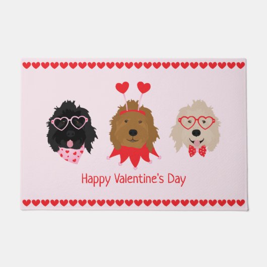 Paillasson Joyeux Valentines Day Mini Goldendoodle Chiens (Devant)