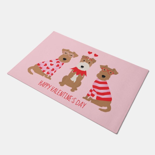 Paillasson Joyeux Valentines Day Welsh Wire Fox Terrier Chien (Incliné)
