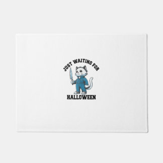 Paillasson Juste en attente d'Halloween, chat drôle d'horreur