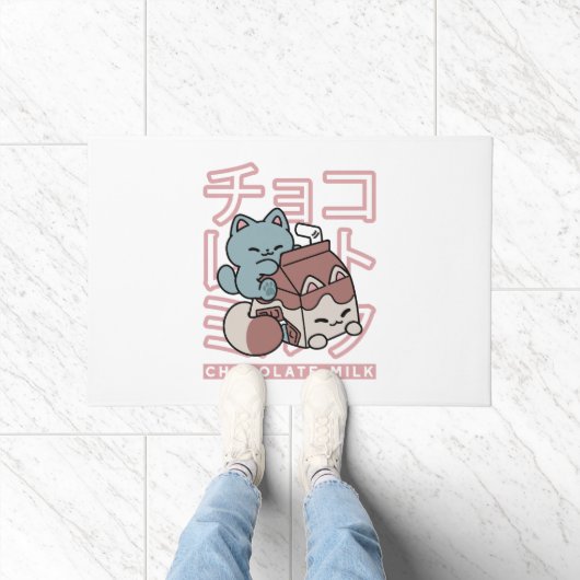 Paillasson Kawaii Cat with Chocolate Milk – Japanese Pop Art (Intérieur)