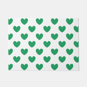 Paillasson Kelly Coeurs polka vert sur blanc