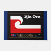 Paillasson Kia Ora & Maori Wave Drapeau mat, rugby NZ /blu (Devant)