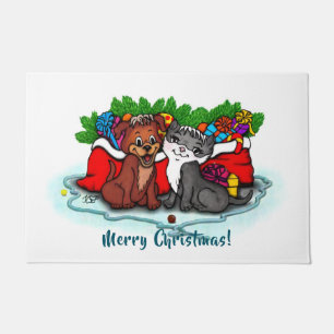 Paillasson Kitty et chiot, Happy XMas