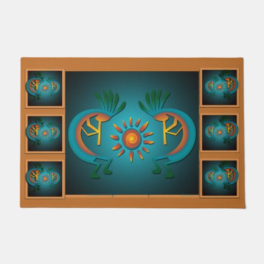 Paillasson Kokopelli avec Sun Turquoise Design 3 (Devant)