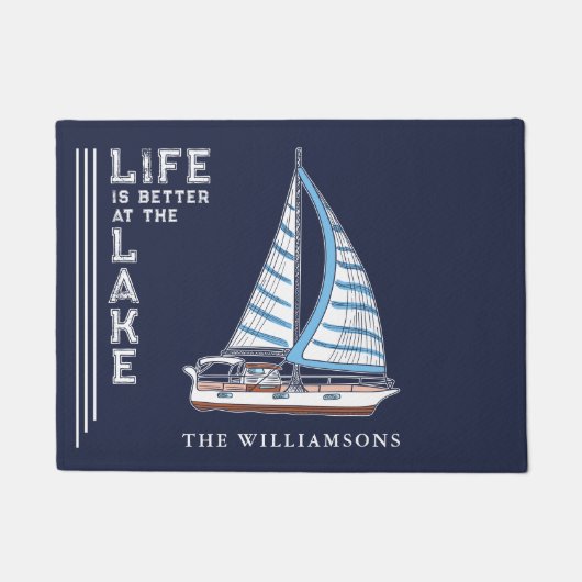 Paillasson La vie est meilleure au lac Nautique Bateau bleu m (Devant)