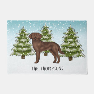 Paillasson Labrador Retriever Chocolat Noël Bleu Personnalisé