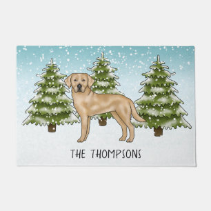Paillasson Labrador Retriever Jaune Nom de Famille Hiver Bleu