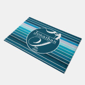 Paillasson Lac Blue Stripes Marine, Sky Blue, Aqua Monogramme (Incliné)