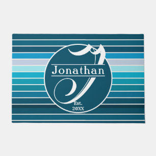 Paillasson Lac Blue Stripes Marine, Sky Blue, Aqua Monogramme