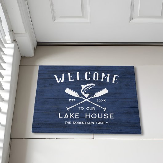Paillasson Lake House Welcome Bois bleu rustique