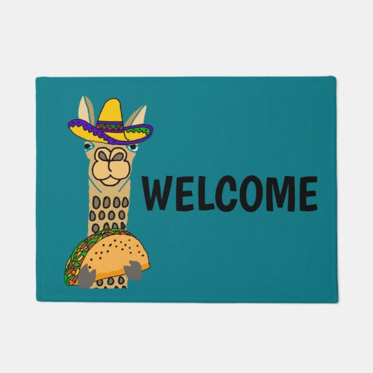 Paillasson Lama drôle mangeant la bande dessinée de taco (Devant)