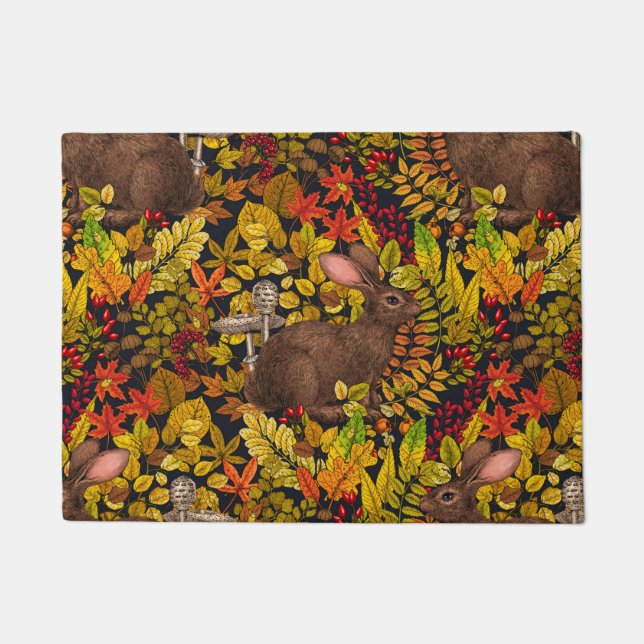 Paillasson Lapin d'automne en noir (Devant)