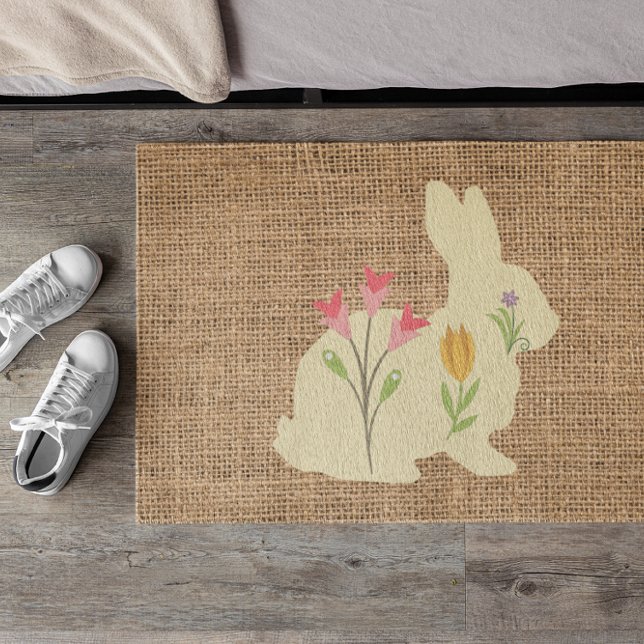 Paillasson Lapin de Pâques&Fleurs burlap - rustique (Créateur téléchargé)