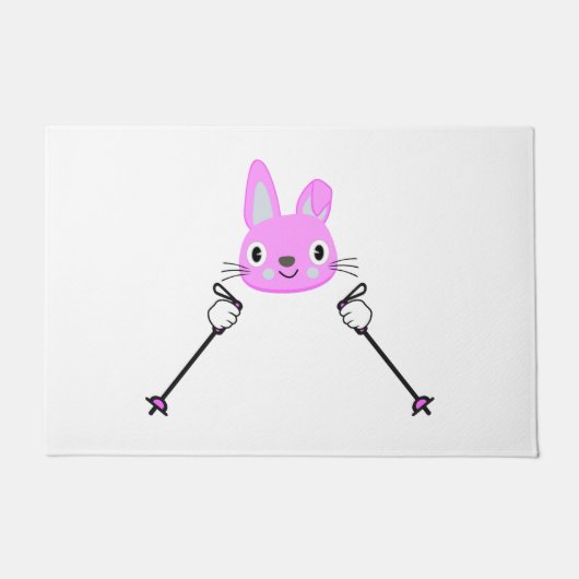 Paillasson Lapin de ski avec bâtons de ski (Devant)