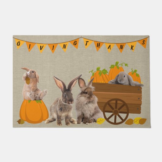 Paillasson Lapins Chute Citrouille Acorn Thanksgiving Doormat (Devant)