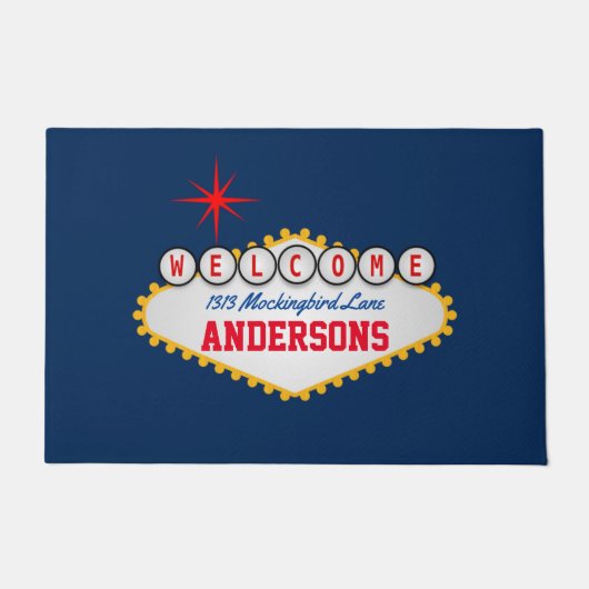Paillasson Las Vegas Affiche de bienvenue Votre texte  (Devant)
