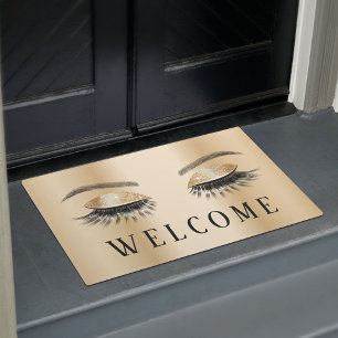 Paillasson Lashes Salon de Beauté Moderne Gold Bienvenue