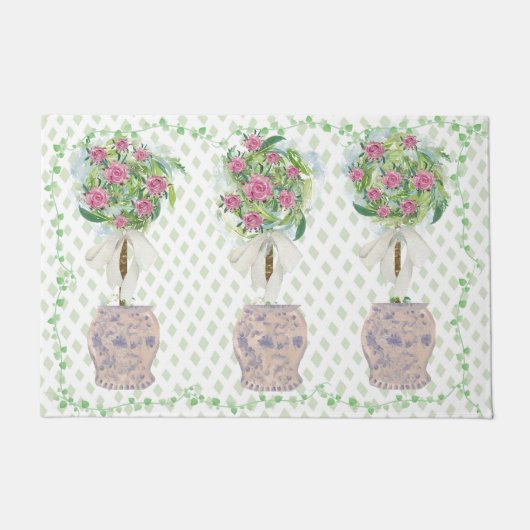 Paillasson Lattice Green Topiary Roses Ginger jars jar (Devant)