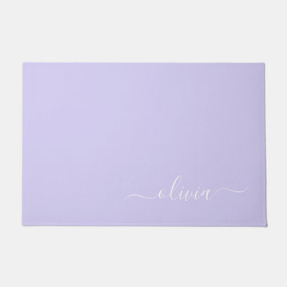 Paillasson Lavande Purple Script Moderne Fille Monogramme Nom