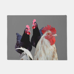 Paillasson "Le coq blanc et ses poules noires"