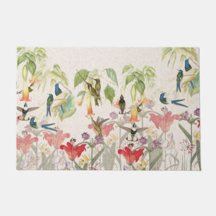 Paillasson Le lis rouge d'oiseaux de colibri fleurit la natte