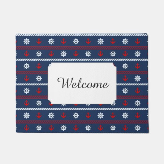 Paillasson Le motif blanc et bleu rouge | d'océan ajoutent (Devant)