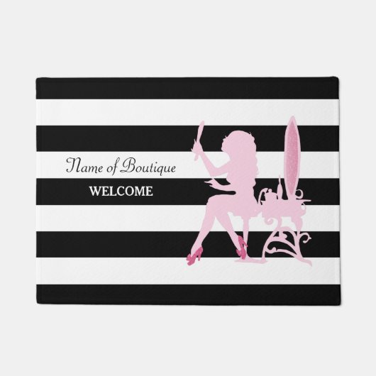 Paillasson Le noir rose chic de fille de tape-à-l'oeil barre (Devant)