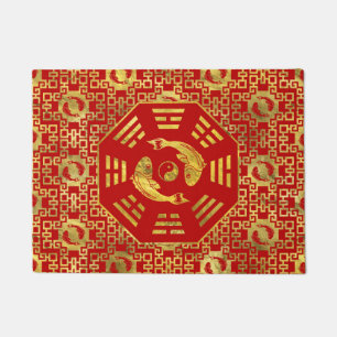 Paillasson Le rouge de luxe sur des paires d'or de Koi