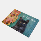 Paillasson Le rouge mignon de chaton de chat noir laisse (Incliné)