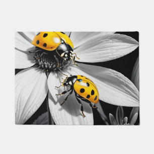 Paillasson Le scarabée jaune sur la fleur blanche noire