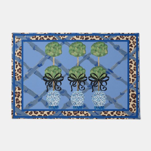 Paillasson Leopard Bleu Bambou Chinoiserie Ginger Jar Doormat (Devant)