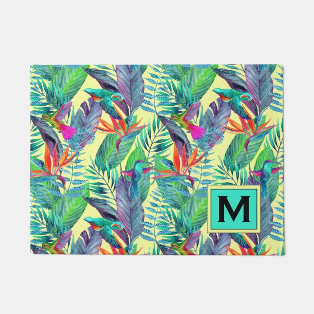 Paillasson Les colibris d'aquarelle | ajoutent votre initiale (Devant)