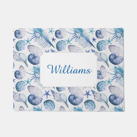 Paillasson Les coquilles d'aquarelle | ajoutent votre nom (Devant)
