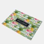 Paillasson Les fleurs et les rayures de Teal d'ananas | (Incliné)