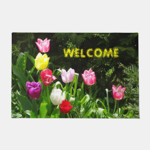 Paillasson Les Tulipes Colorées Cust. BIENVENUE Porte Mat
