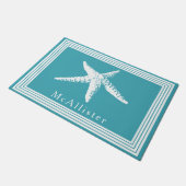 Paillasson L'étoile de mer blanche côtière raye le bleu de (Incliné)