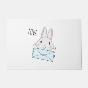 Paillasson Lettre d'amour mignonne et belle lapin tenant