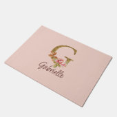 Paillasson Lettre de nom personnalisée G Rose blush doré (Incliné)
