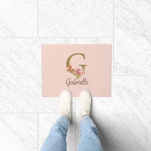 Paillasson Lettre de nom personnalisée G Roses roses blush fe