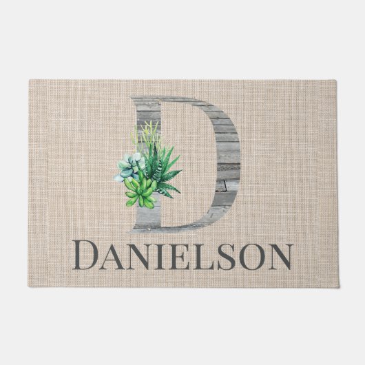 Paillasson Lettre en bois de plage D & Succulents Personnalis (Devant)