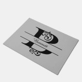 Paillasson Lettre florissante Monogramme B avec nom mat (Incliné)