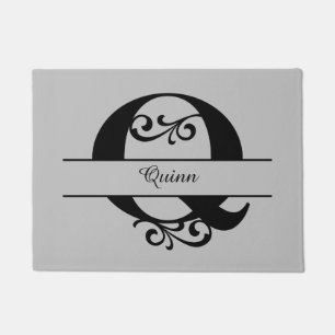 Paillasson Lettre florissante monogramme Q avec nom mat