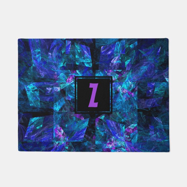 Paillasson Lettre initiale monogramme sur bleu clair (Devant)