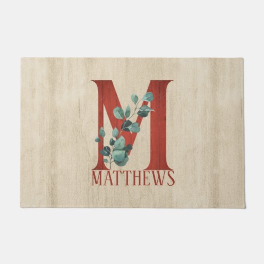 Paillasson LETTRE M EN BOIS Rustique ET Eucalyptus Personnali (Devant)