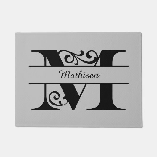 Paillasson Lettre M fleurie monogramme avec nom mat (Devant)