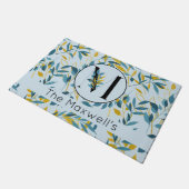 Paillasson Lettre M or bleu marine Feuille moderne (Incliné)