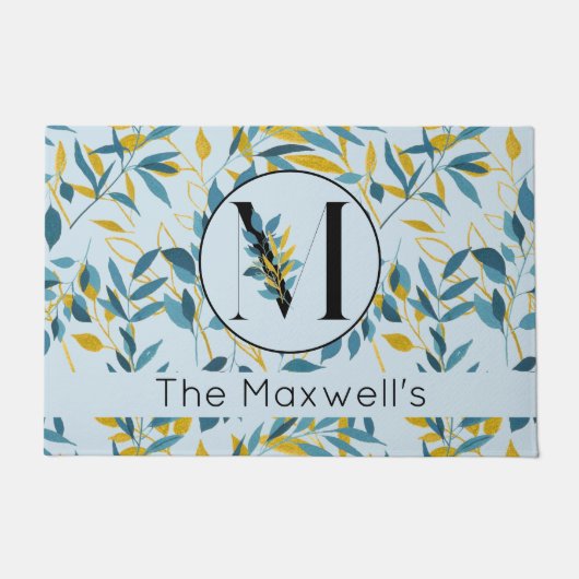 Paillasson Lettre M or bleu marine Feuille moderne (Devant)