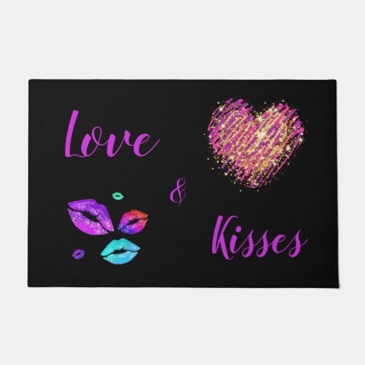 Paillasson Lèvres Colorées Avec Amour & Baisers (Devant)