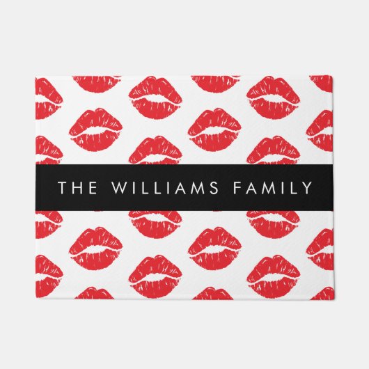 Paillasson Lèvres Rouges, Rouge, Motif Des Lèvres, Votre Nom (Devant)
