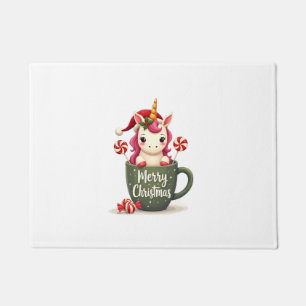 Paillasson Licorne de Noël vintage dans un mug Joyeux Noël C